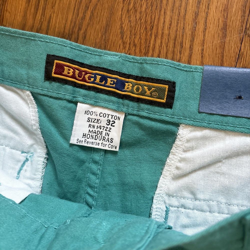 NWT Bugle Boy Pleated Chino Shorts Teal Mens 32 8" Golf Preppy 90s Dad NOS VTG - Picture 6 of 6